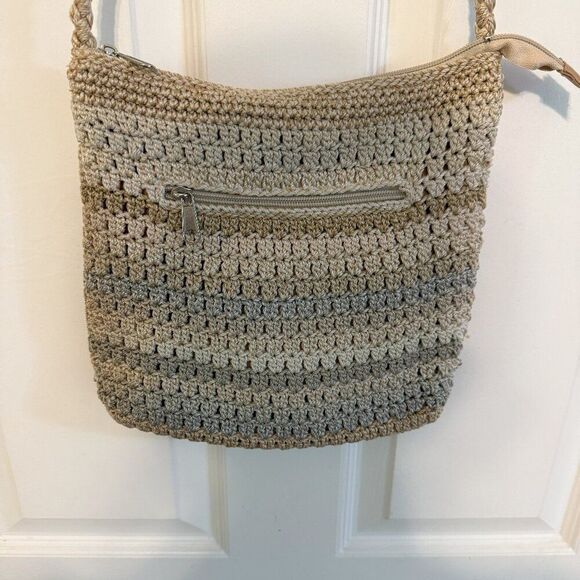 The Sak Neutral Crochet Crossbody Bag – Boho Woven Purse, EUC, Adjustable Strap - Picture 3 of 5